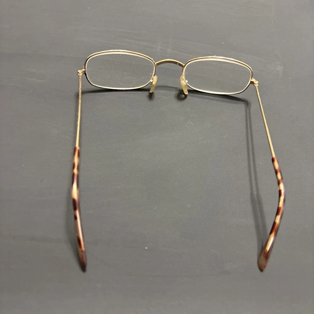 Gold Tone Metal Eyeglass Frames Small Oval Rectangle Tortoise Arms Frames Only